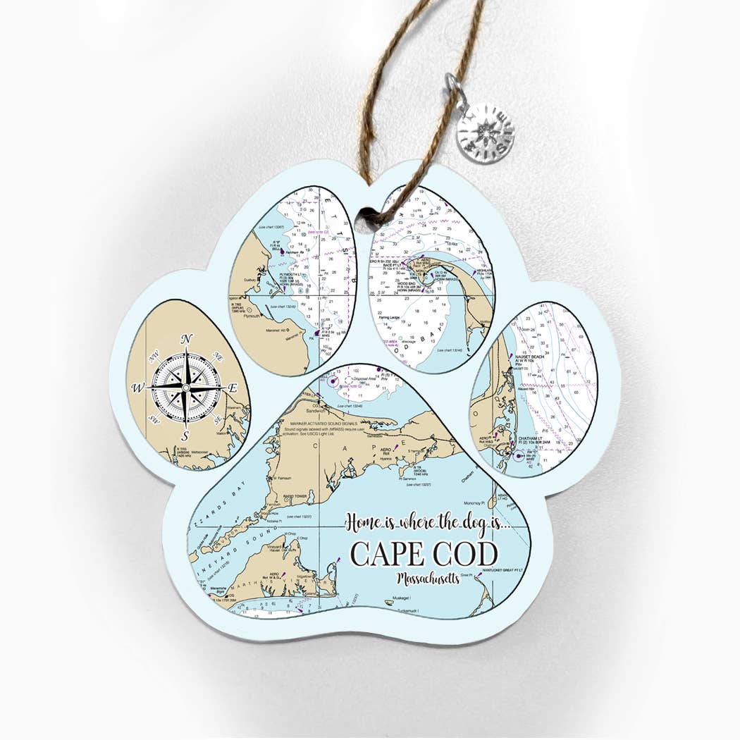 Wood Paw Print Ornament with Map