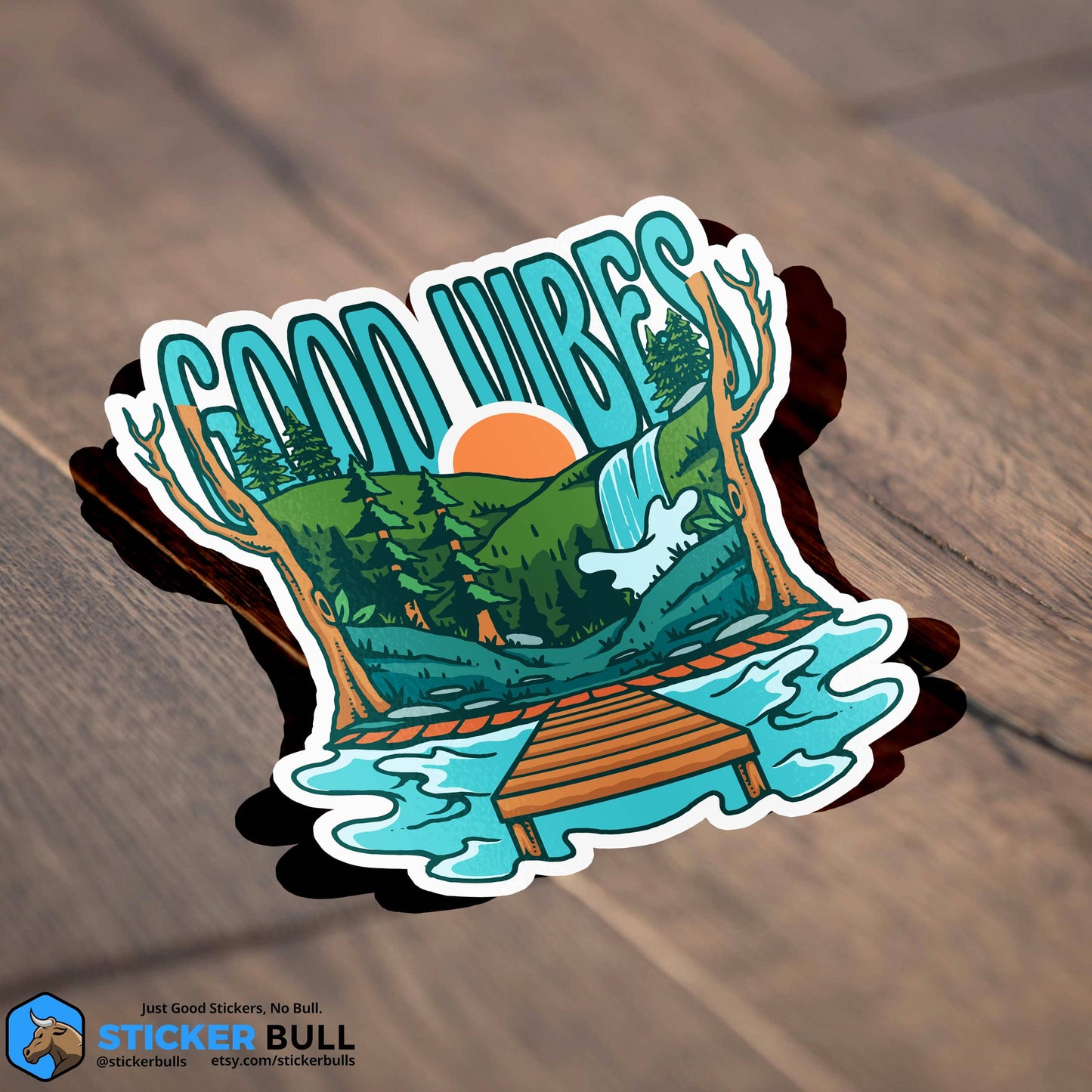Good Vibes Nature Sticker, Vinyl Weather Proof Bumper Sticker, Car Decal, Water Bottle Sticker