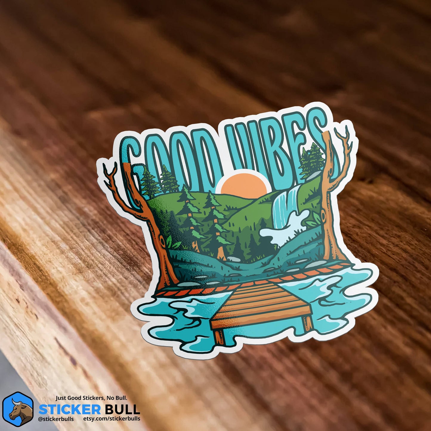 Good Vibes Nature Sticker, Vinyl Weather Proof Bumper Sticker, Car Decal, Water Bottle Sticker