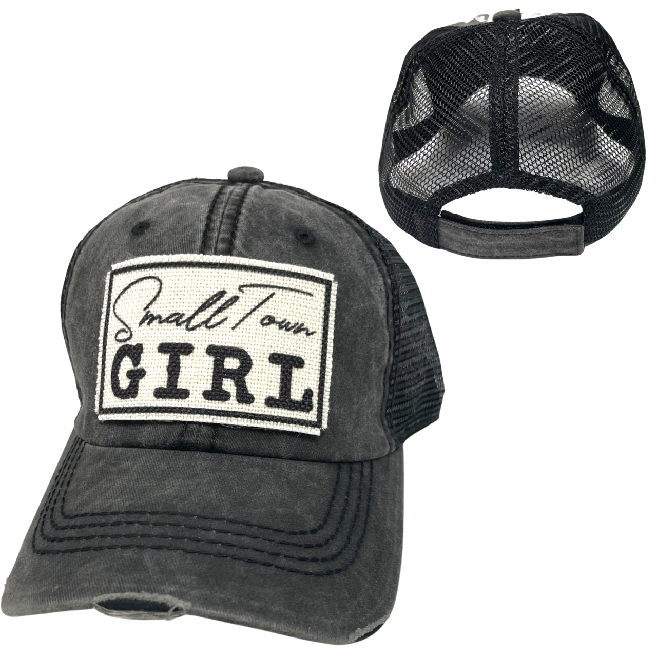 dkhandmade - SMALL TOWN GIRL BALL CAP | WOMAN'S HAT | DISTRESSED
