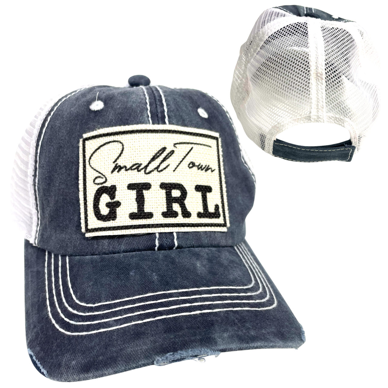 dkhandmade - SMALL TOWN GIRL BALL CAP | WOMAN'S HAT | DISTRESSED