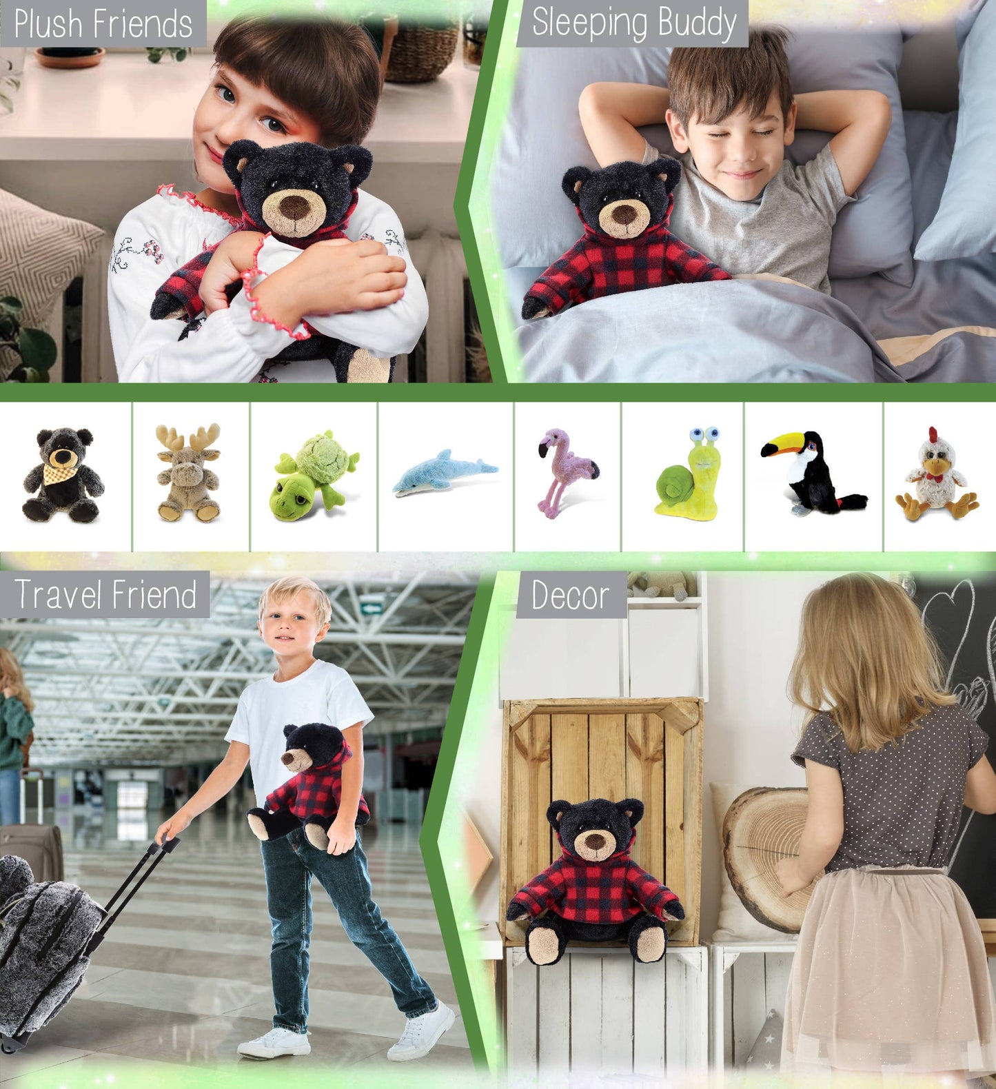 Super Soft Plush With Red Plaid Hoodie - Black Bear