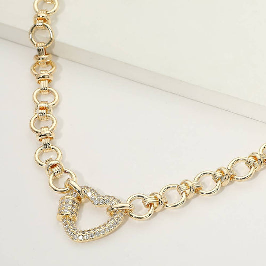 Heart Carabiner Accent Link Chain Necklace