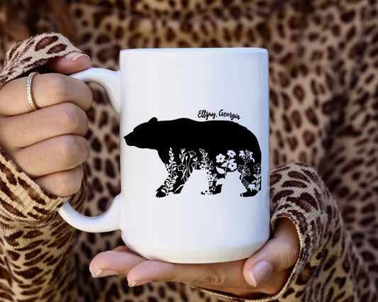 Custom Floral Bear Coffee Mug