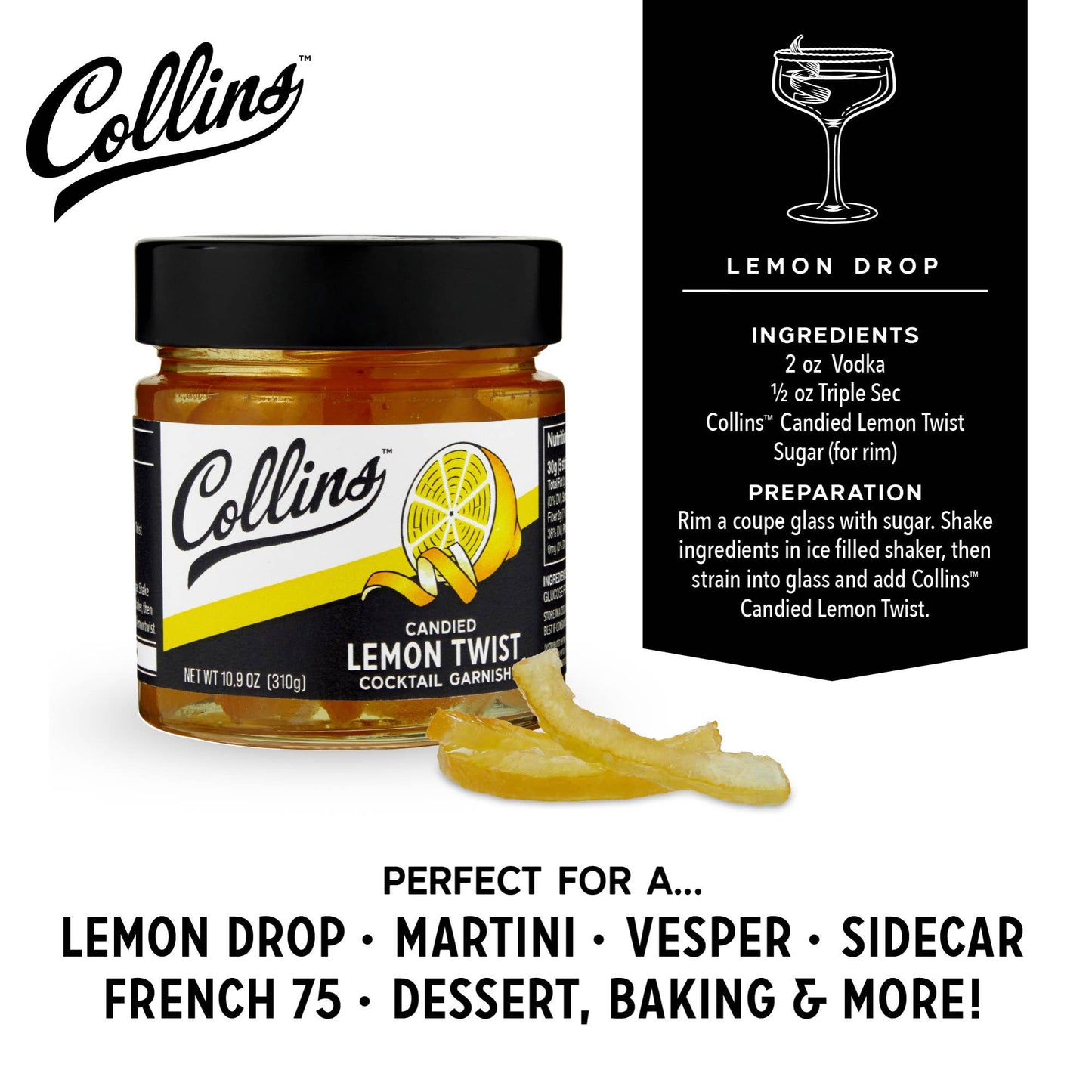 Italian Candied Lemon Peel Twist Cocktail Garnish