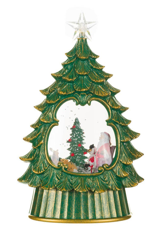 Starlight Collection - NEW-Green Led Star Topped Tree Snow Globe W/ Cozy Santa & Co
