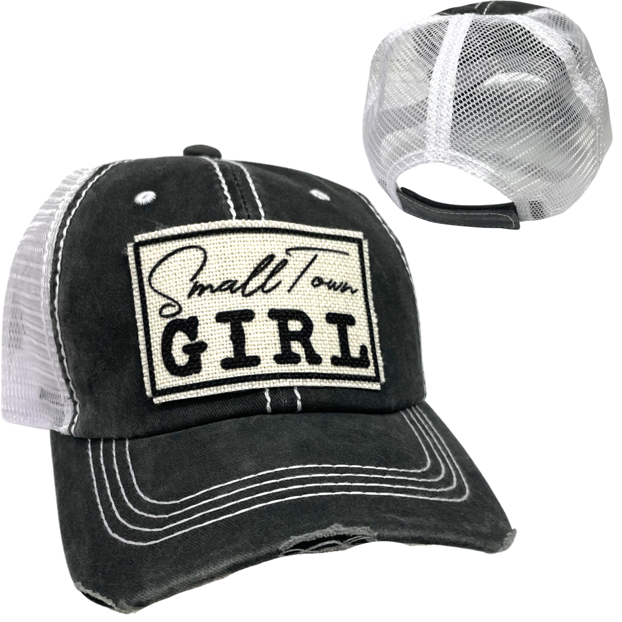 dkhandmade - SMALL TOWN GIRL BALL CAP | WOMAN'S HAT | DISTRESSED