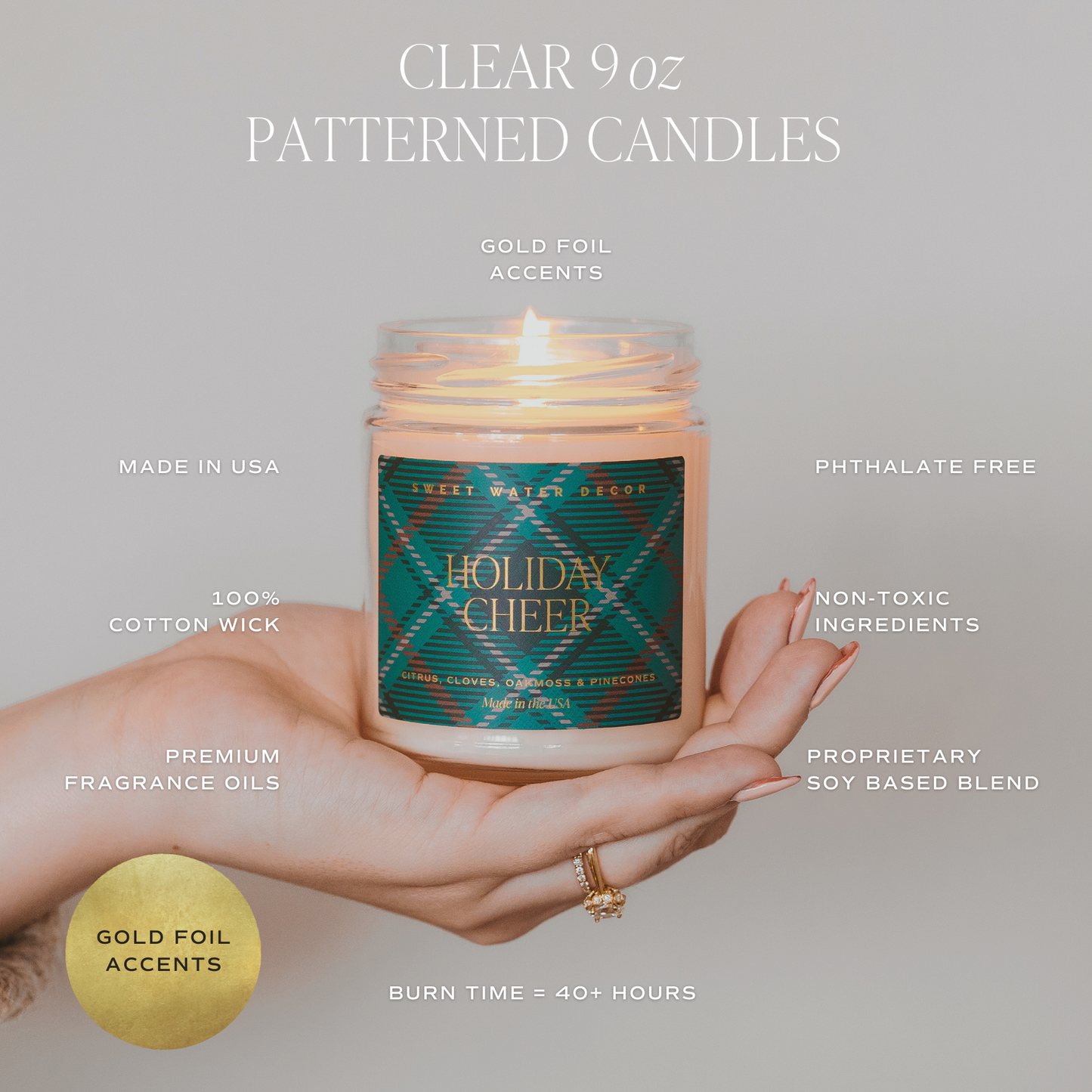 Warm and Cozy 9 oz Soy Candle (Gold Foil) - Fall Home Decor