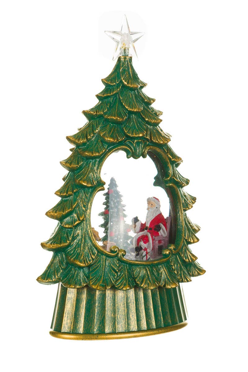 Starlight Collection - NEW-Green Led Star Topped Tree Snow Globe W/ Cozy Santa & Co