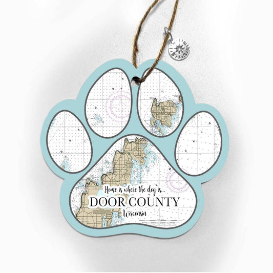 Wood Paw Print Ornament with Map