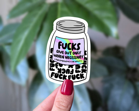 Moonlit Creations - Emergency F*cks Jar Sticker, Funny Mental Health Humor