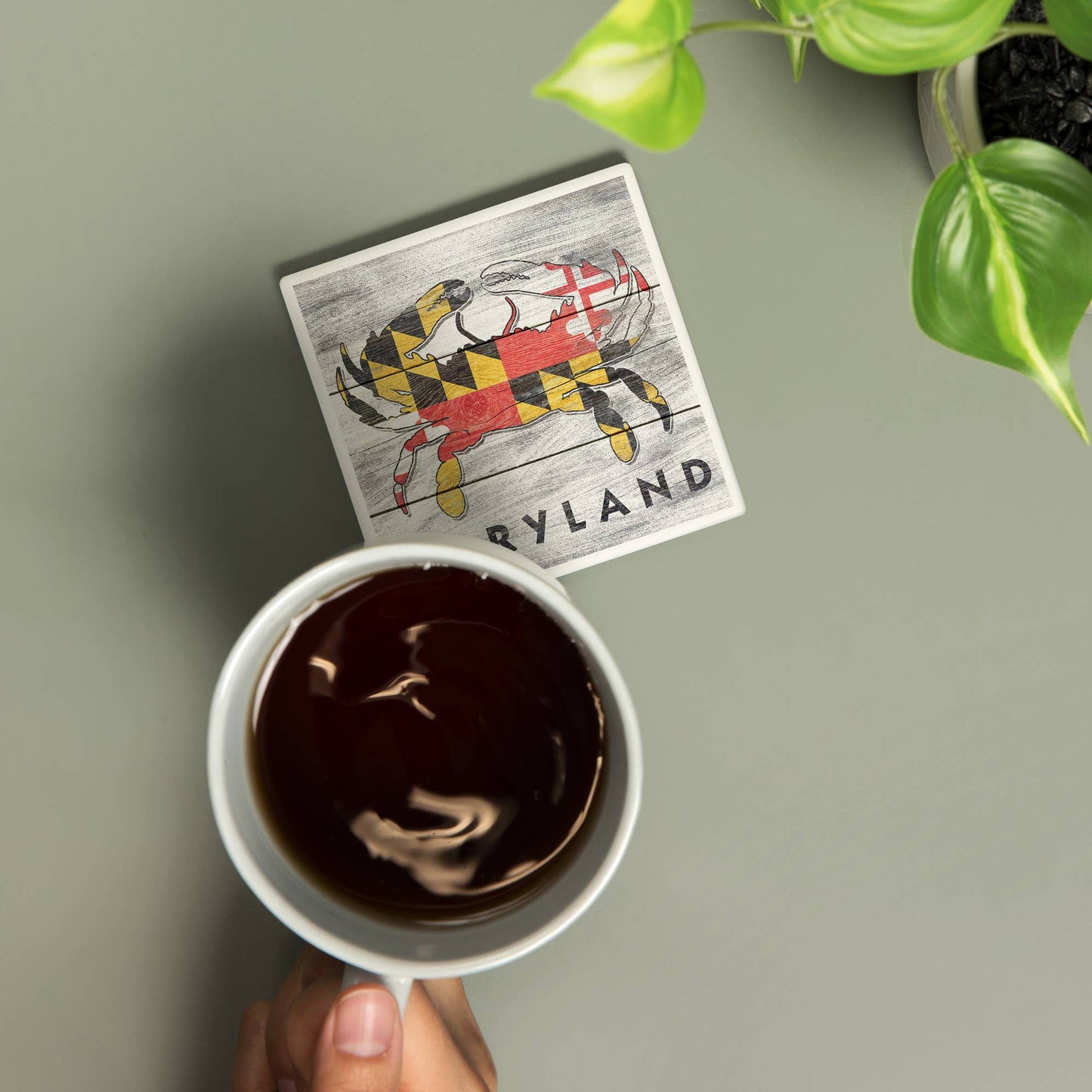 Lantern Press - CERAMIC COASTER Maryland, Rustic State Flag Crab