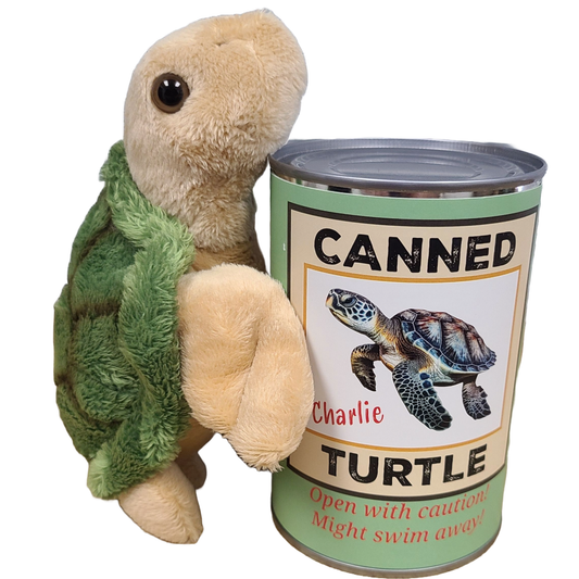 Canned Sea Turtle Stuffed Animal Plush w/Jokes
