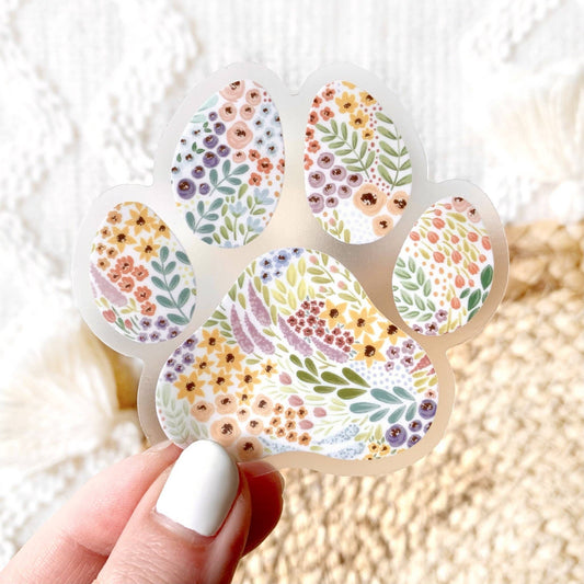 Elyse Breanne Design - Clear Floral Paw Print Sticker, 2.75x2.75 in.