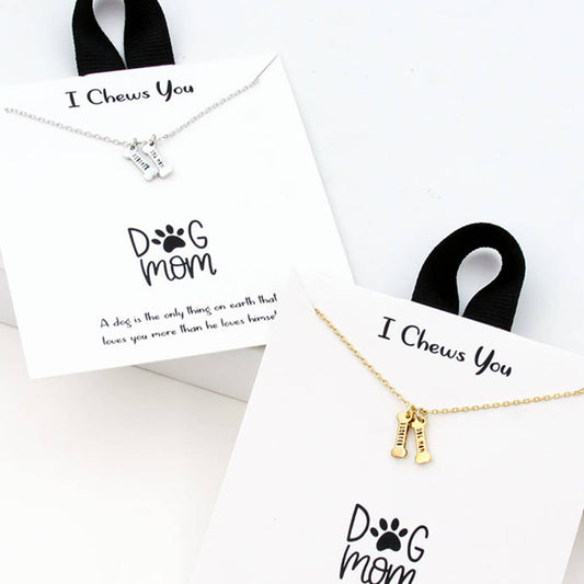 Gold-Dipped Bone Dog Mom Necklace