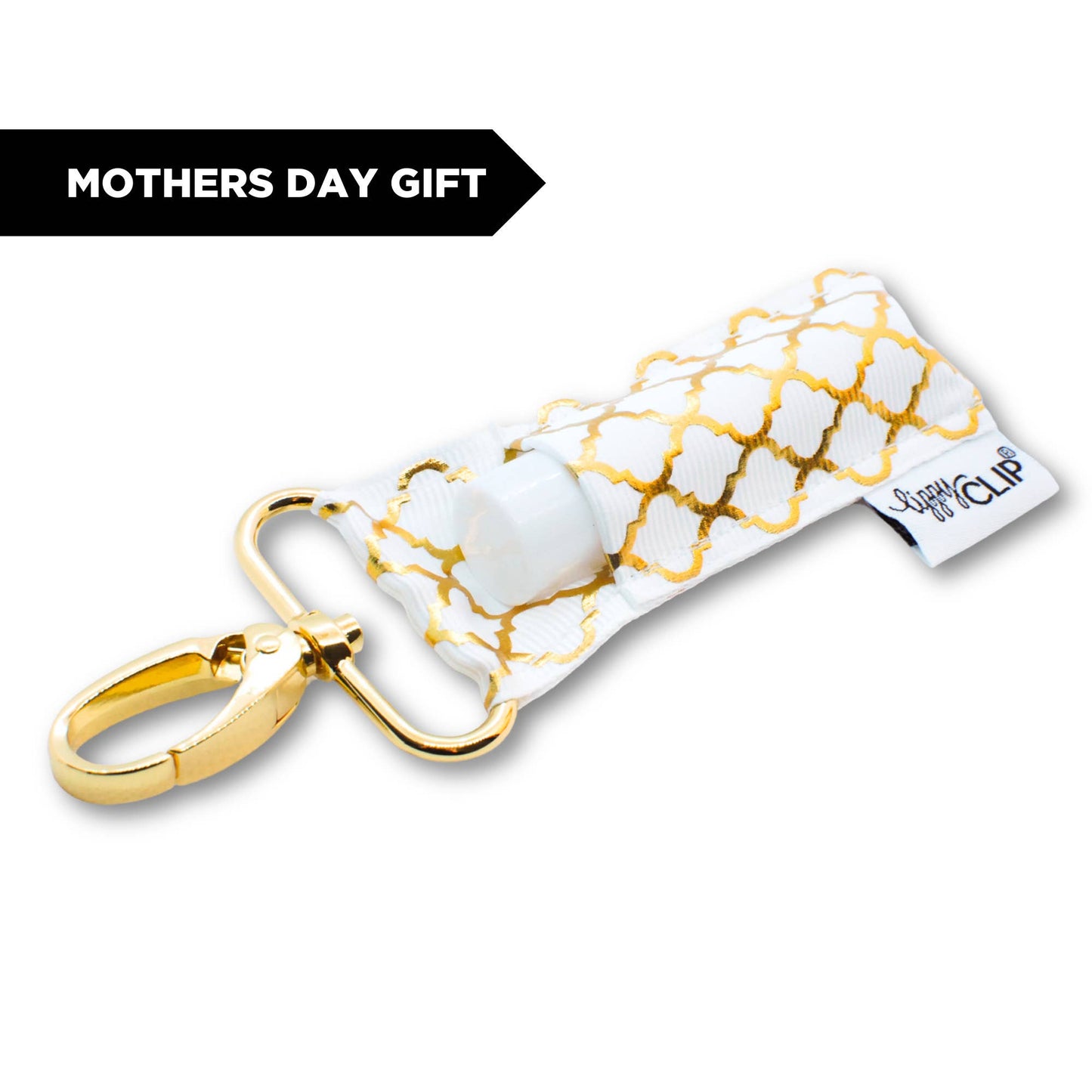 Gold Quatrefoil on White LippyClip