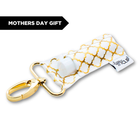 Gold Quatrefoil on White LippyClip