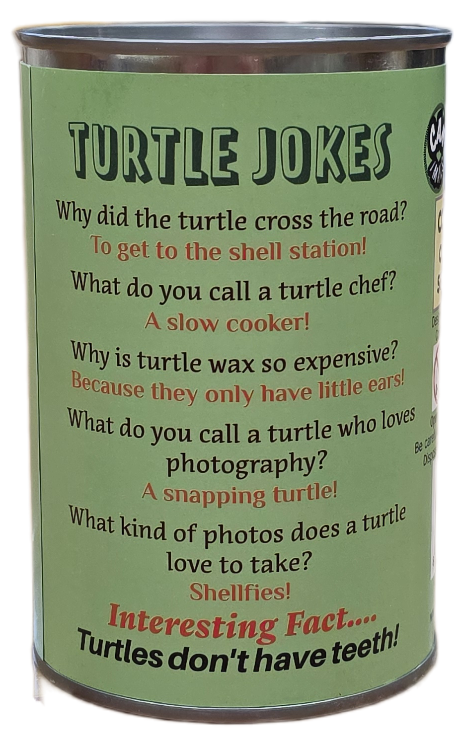 Canned Sea Turtle Stuffed Animal Plush w/Jokes