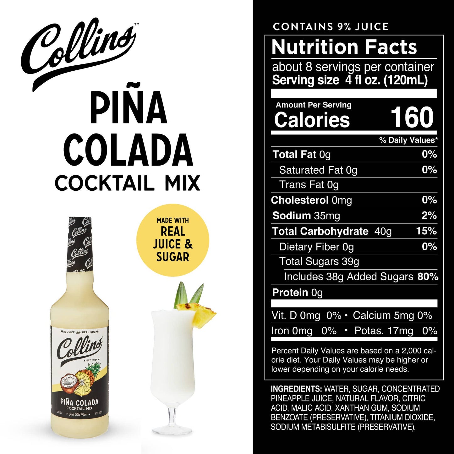 Real Sugar Pina Colada Cocktail Mix - 32 oz