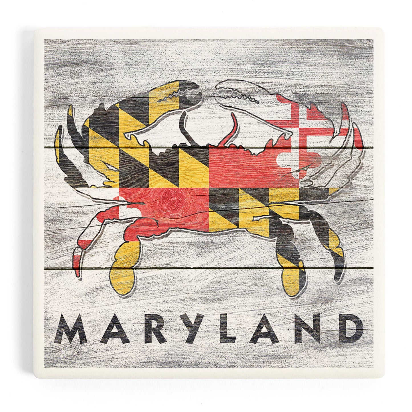 Lantern Press - CERAMIC COASTER Maryland, Rustic State Flag Crab