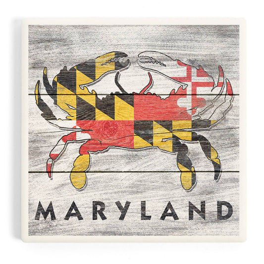 Lantern Press - CERAMIC COASTER Maryland, Rustic State Flag Crab