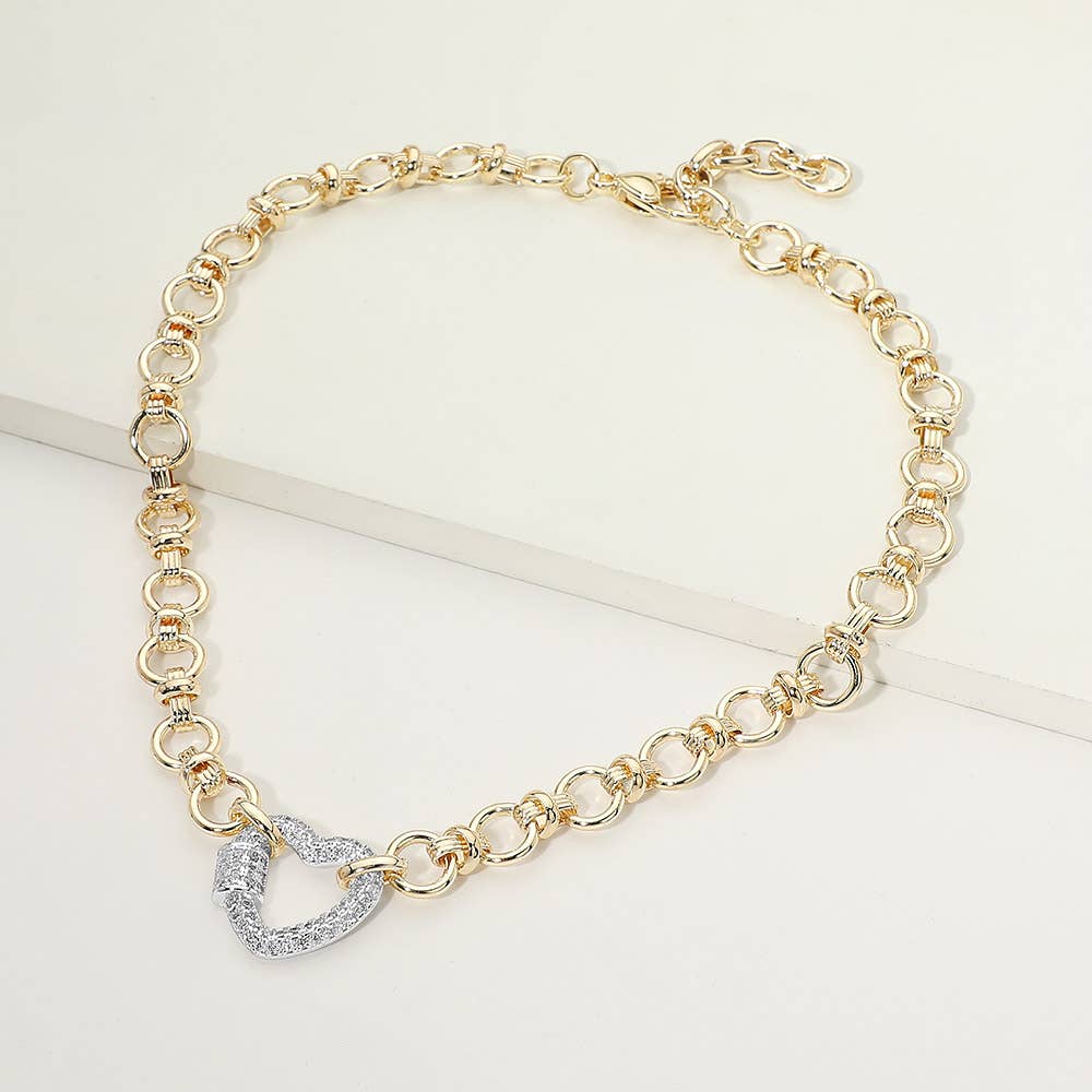 Heart Carabiner Accent Link Chain Necklace