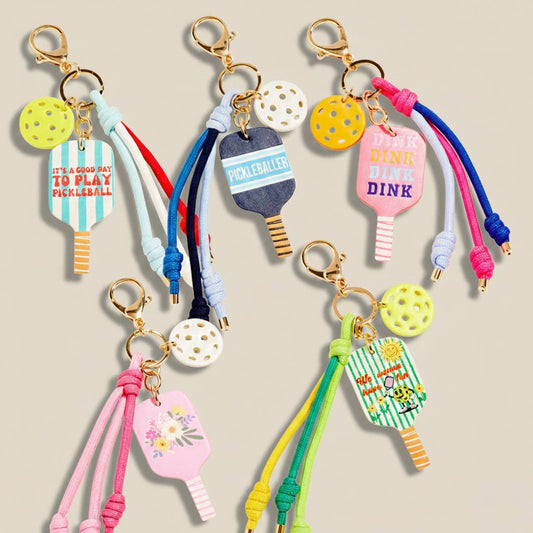 Pickleball Paddle Ball Charm Keychain